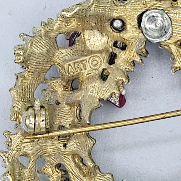 ART Christmas Wreath Brooch Vintage Enamel Signed Holiday Arthur Pepper Jewelry - Picture 9 of 11